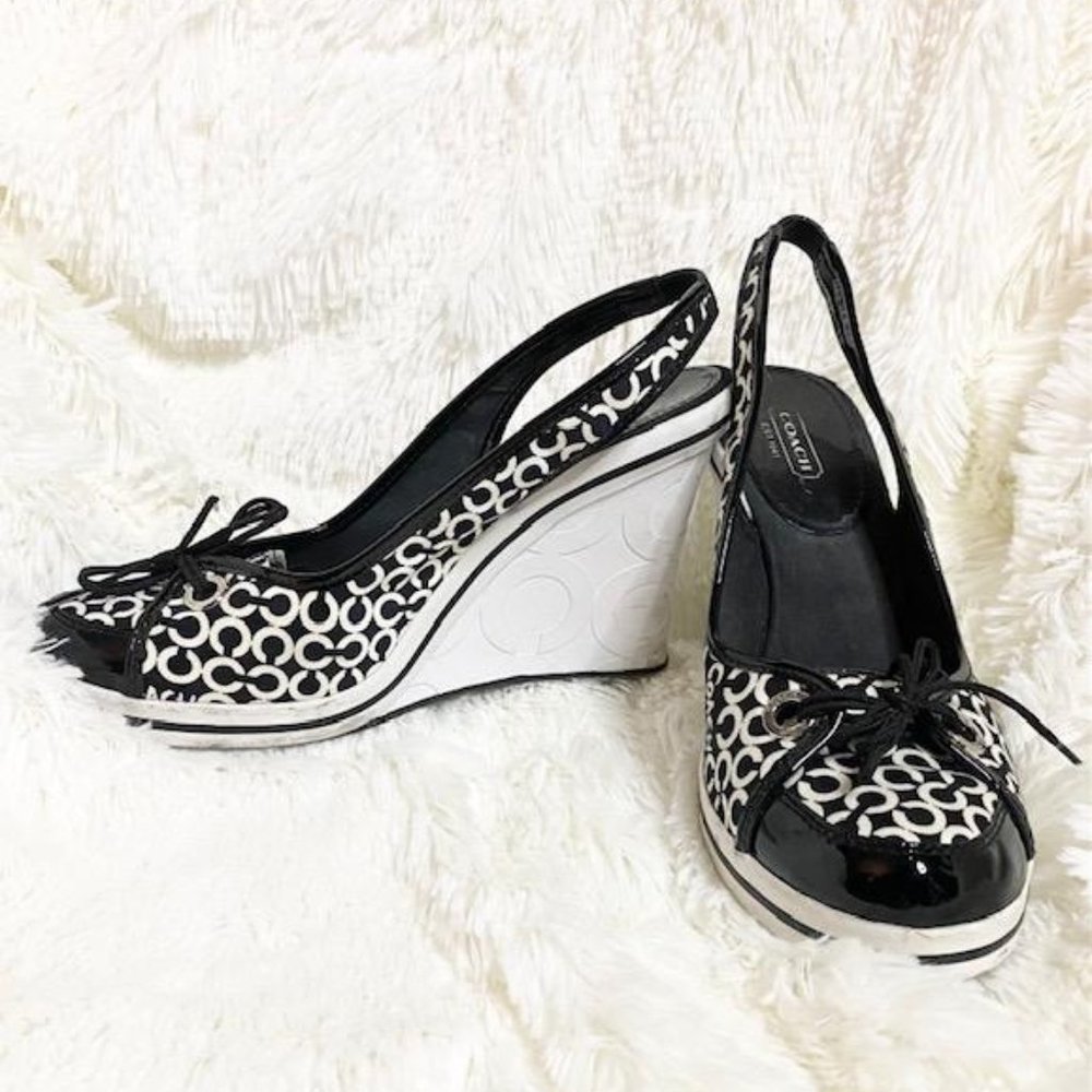 Coach Black and White Women Wedge Sandals